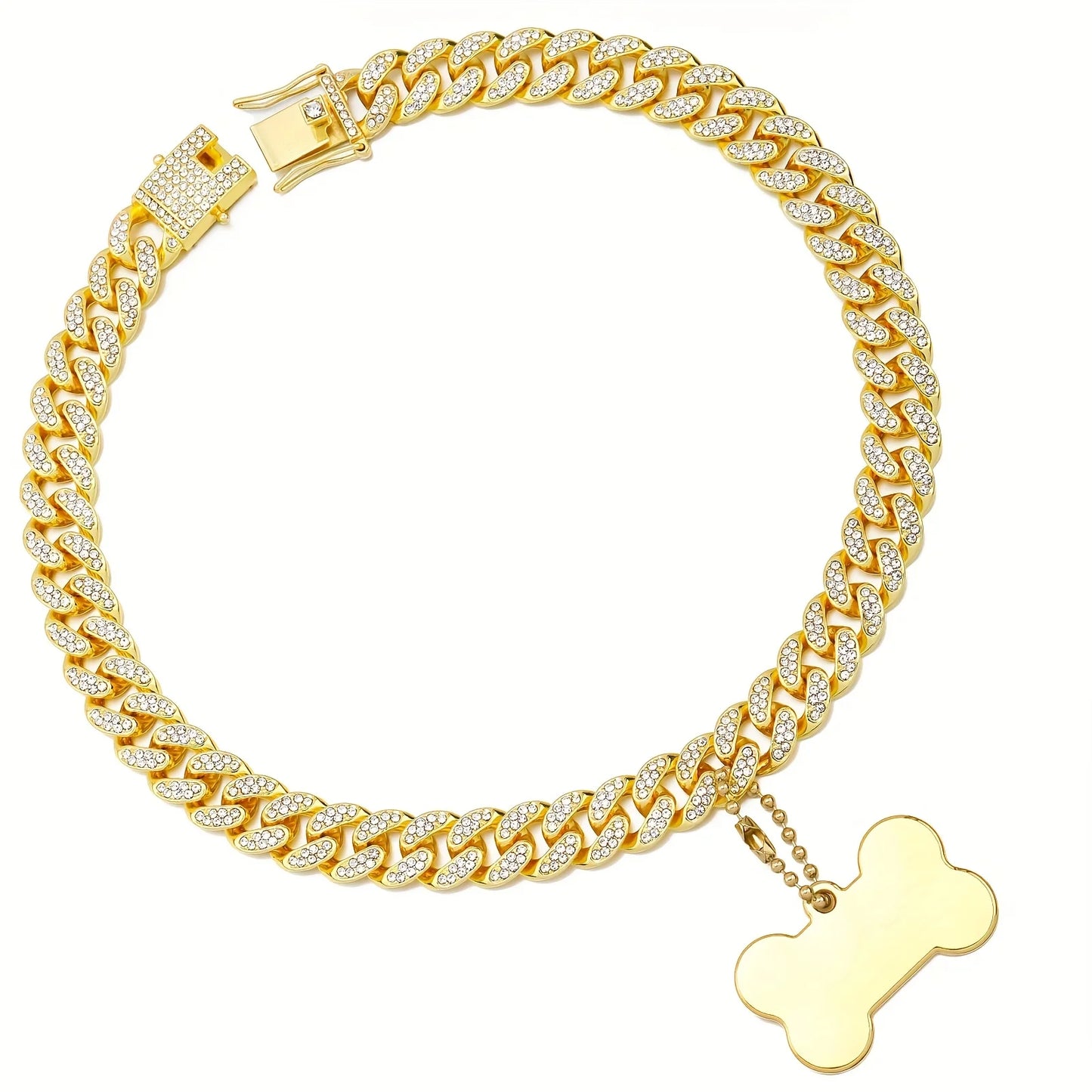 16-inch custom dog chain collar Cuban link dog collar walking metal flashing dog collar with design safety buckle puppy pet cha