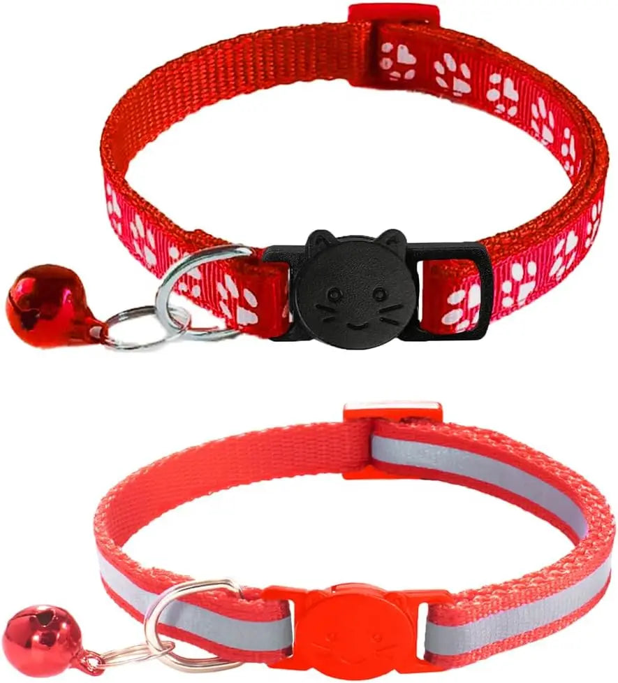 2 Pack Breakaway Cat Collars with Bells, Reflective Design and Claw Print Design, Safety Buckle Kitten Collars Adjustable from