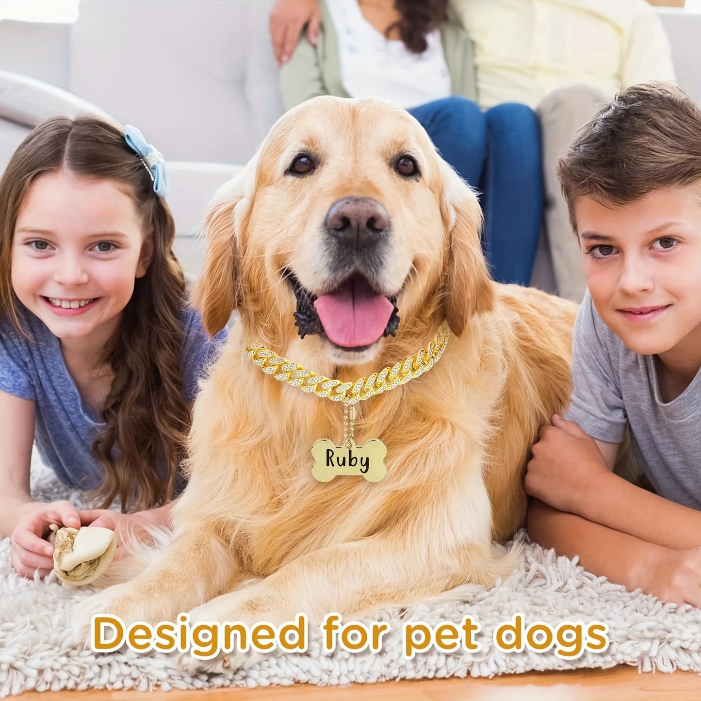 16-inch custom dog chain collar  Cuban link dog collar walking metal flashing dog collar with design safety buckle puppy pet cha