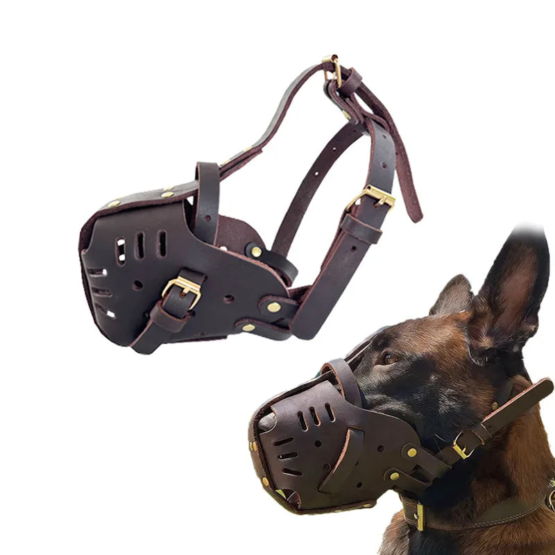 Dog Muzzle Leather for Large Medium Sized Dogs To Prevent Biting Chewing Basket Muzzle for German Shepherd and Rottweiler