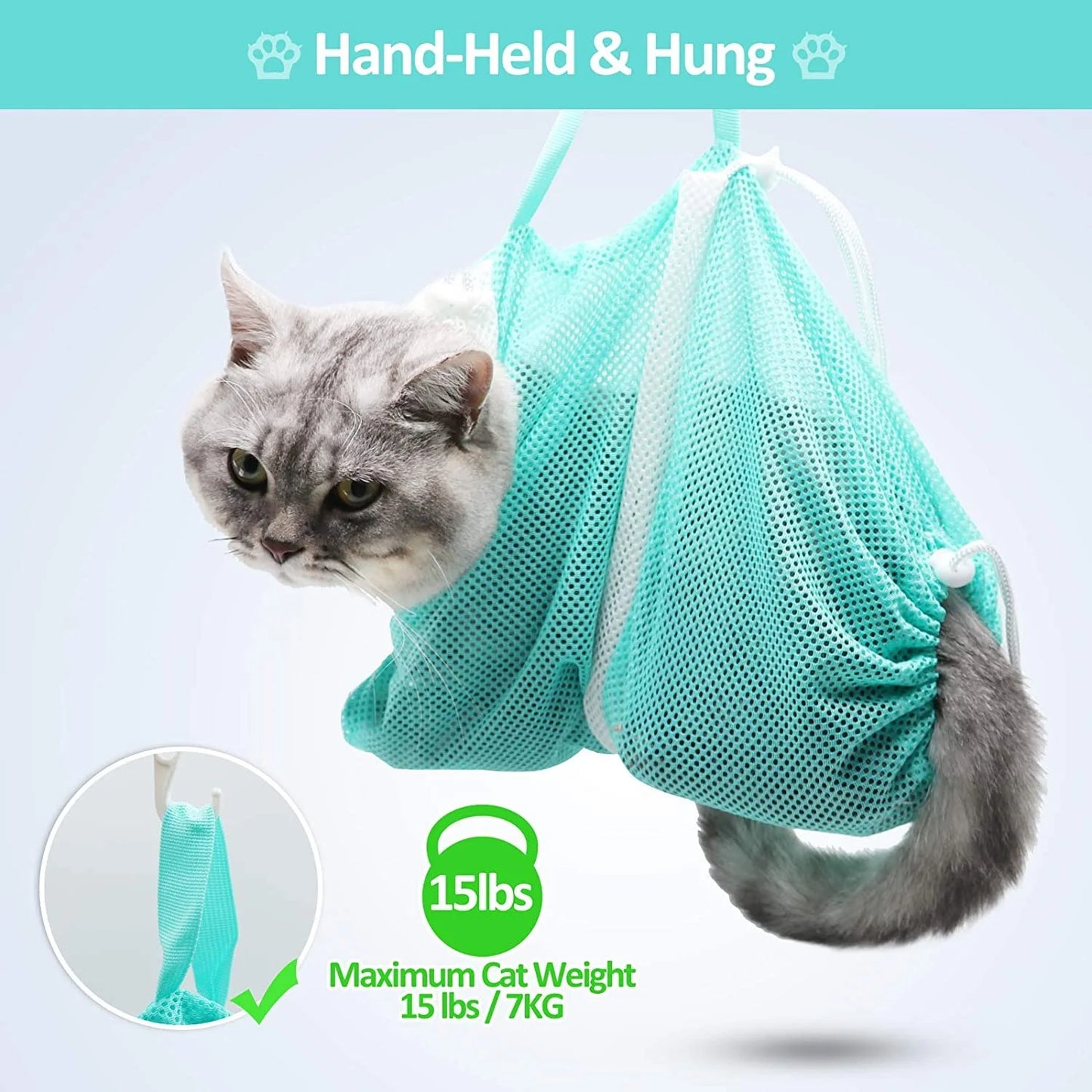 Adjustable Cat Grooming Bag, Mesh Bath & Washing Bag for Safe Pet Cleaning, Anti-Scratch Nail Care