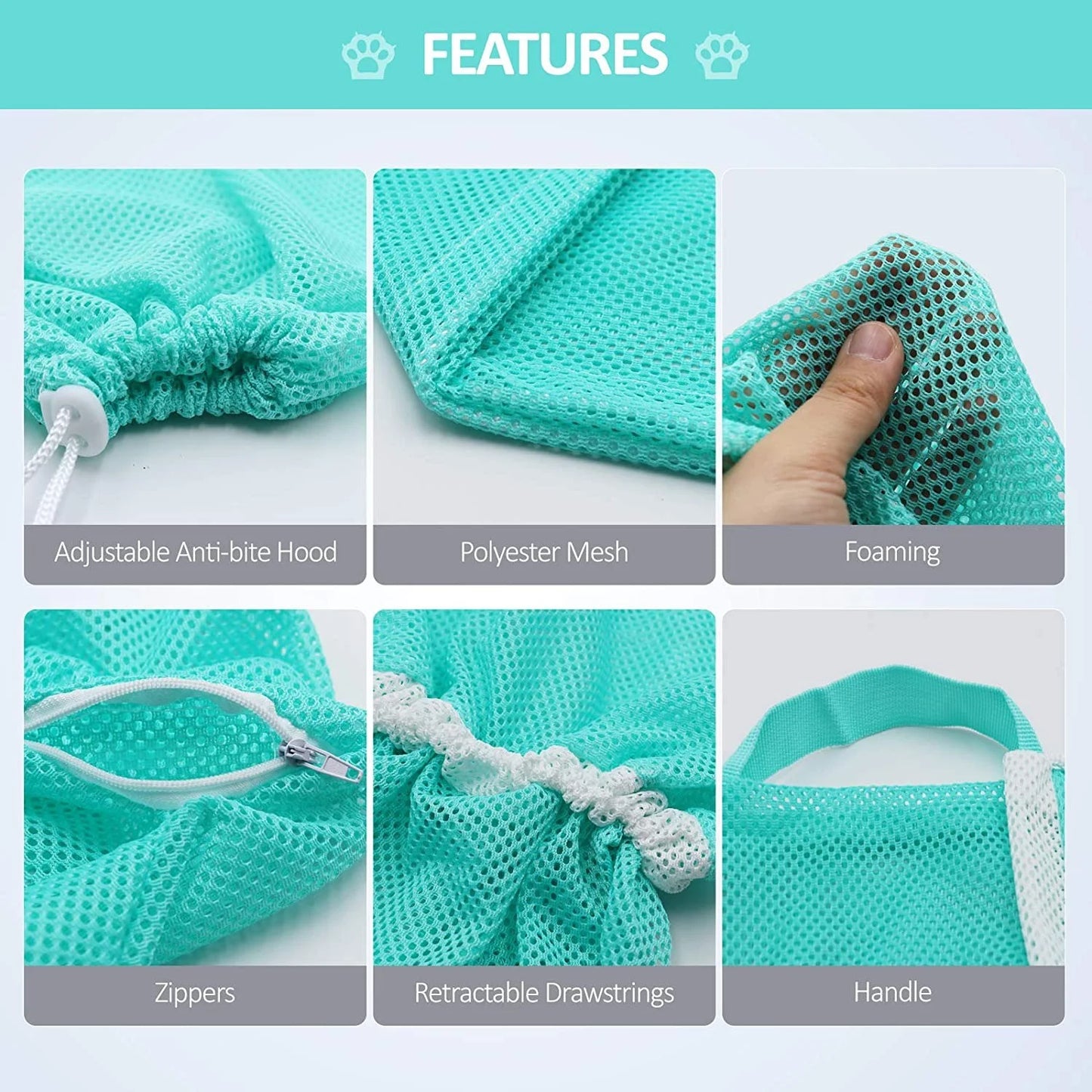 Adjustable Cat Grooming Bag, Mesh Bath & Washing Bag for Safe Pet Cleaning, Anti-Scratch Nail Care