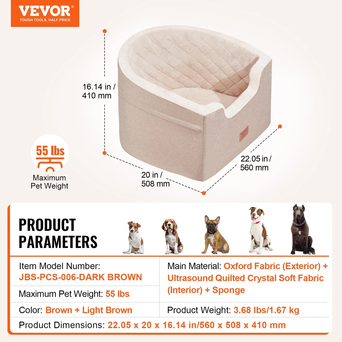 Dog Car Seat Waterproof Dog Booster Seat Pet Car Seat with Clip-On Safety Leash PP Cotton Car Bed for Medium Large Dog