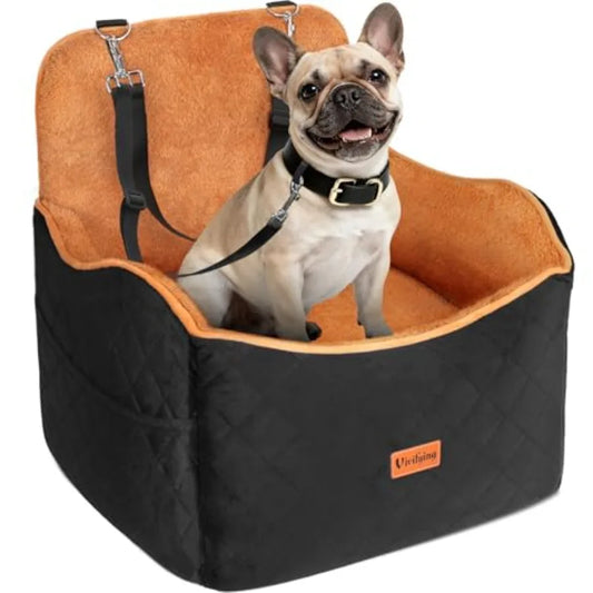 Dog Car Seat for Small and Medium Dogs 4" Booster Pet Car Seat with Safety Strap Plush Travel Dog Bed for Car with Storage Pock