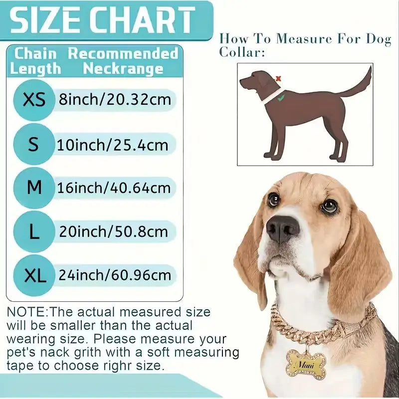 Trendy Hip-hop Pet Collar Cuban Chain Dog Chain Full Diamond Necklace Lock Buckle Rhinestone Bone Custom Pendant