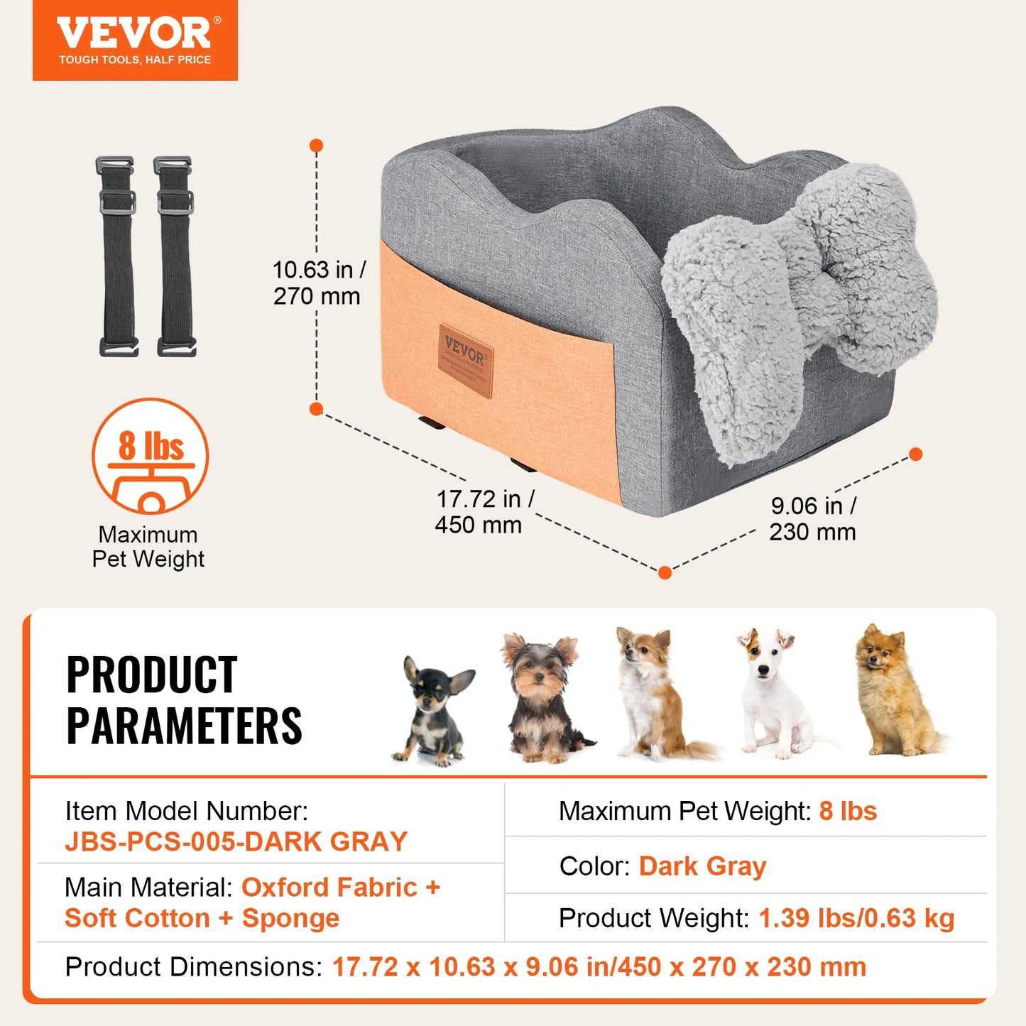 Dog Car Seat Waterproof Dog Booster Seat Pet Car Seat with Clip-On Safety Leash PP Cotton Car Bed for Medium Large Dog