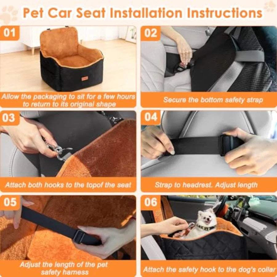 Dog Car Seat for Small and Medium Dogs 4" Booster Pet Car Seat with Safety Strap Plush Travel Dog Bed for Car with Storage Pock