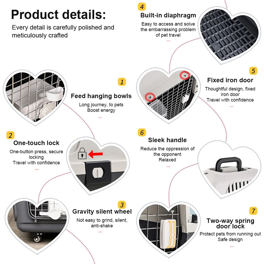 Pet Carrier Airline-Friendly Dogs Case Portable Trolley Pet Cage Dog Cat Airline Travel Crates Wire Door Kennel Pets Air Box