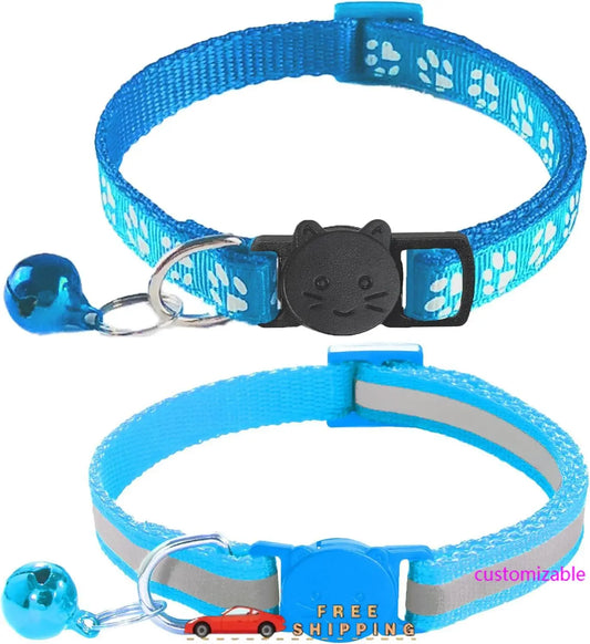 2 Pack Breakaway Cat Collars with Bells, Reflective Design and Claw Print Design, Safety Buckle Kitten Collars Adjustable from