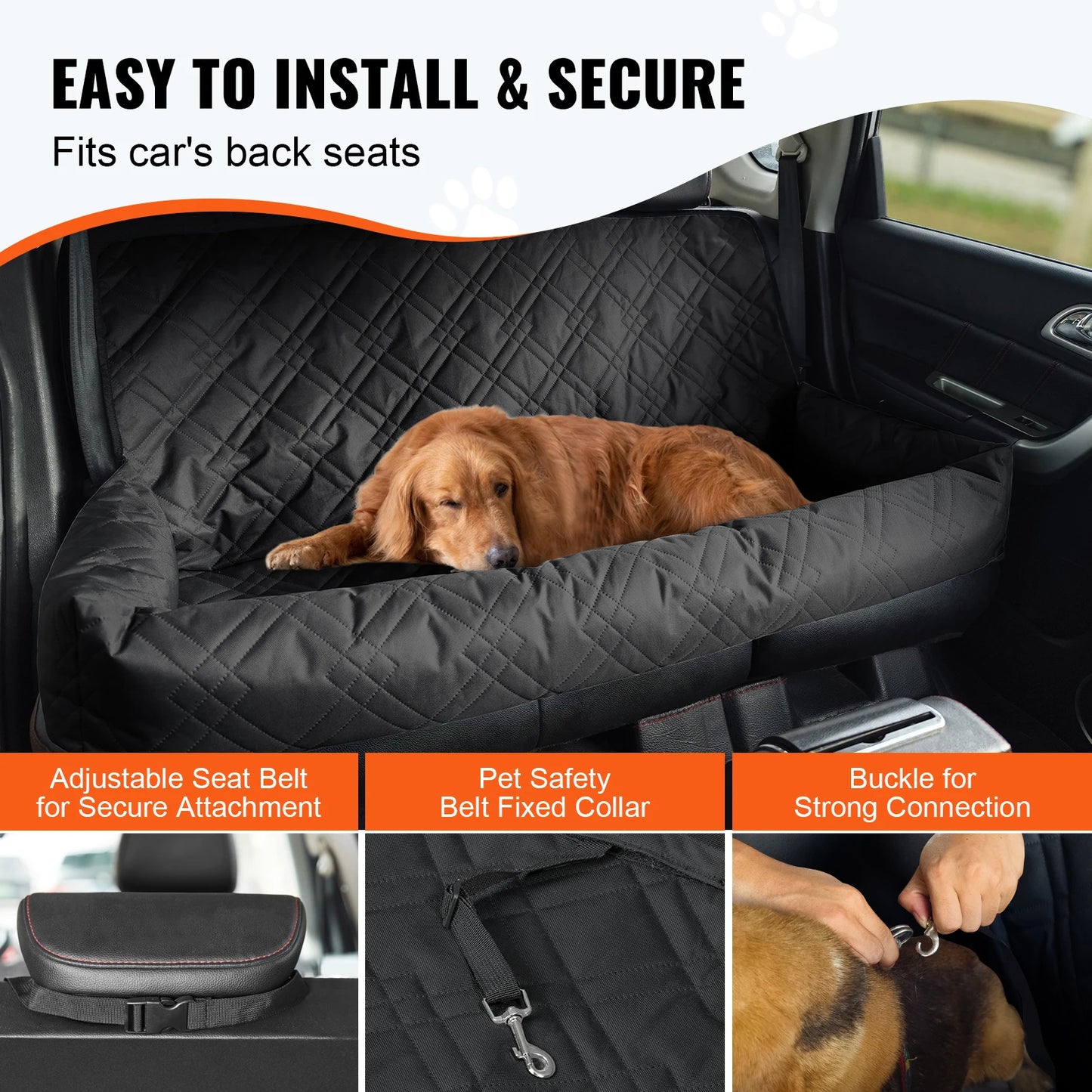 Dog Car Seat Waterproof Dog Booster Seat Pet Car Seat with Clip-On Safety Leash PP Cotton Car Bed for Medium Large Dog
