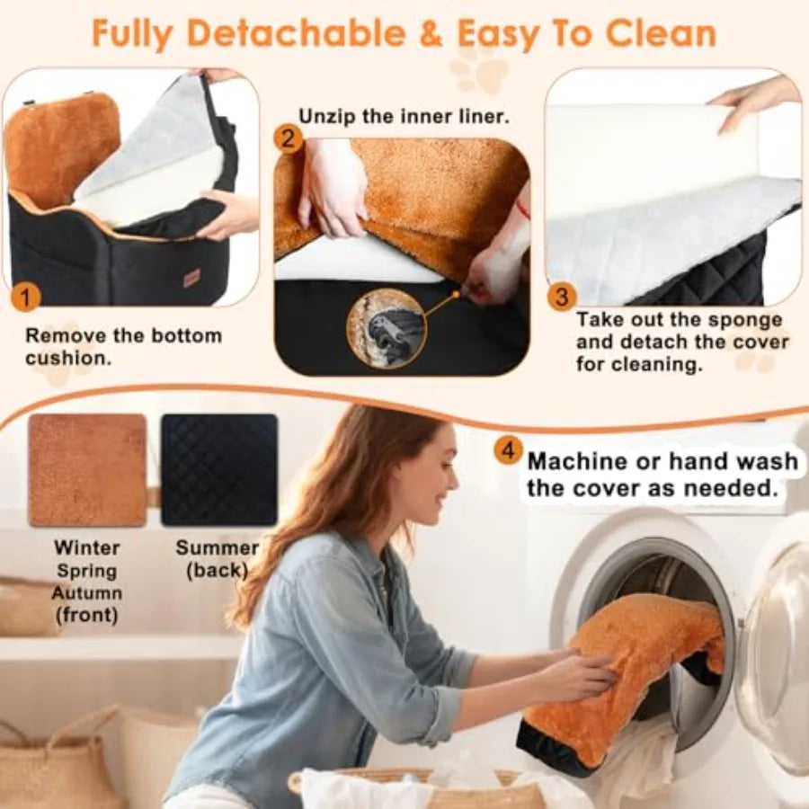 Dog Car Seat for Small and Medium Dogs 4" Booster Pet Car Seat with Safety Strap Plush Travel Dog Bed for Car with Storage Pock