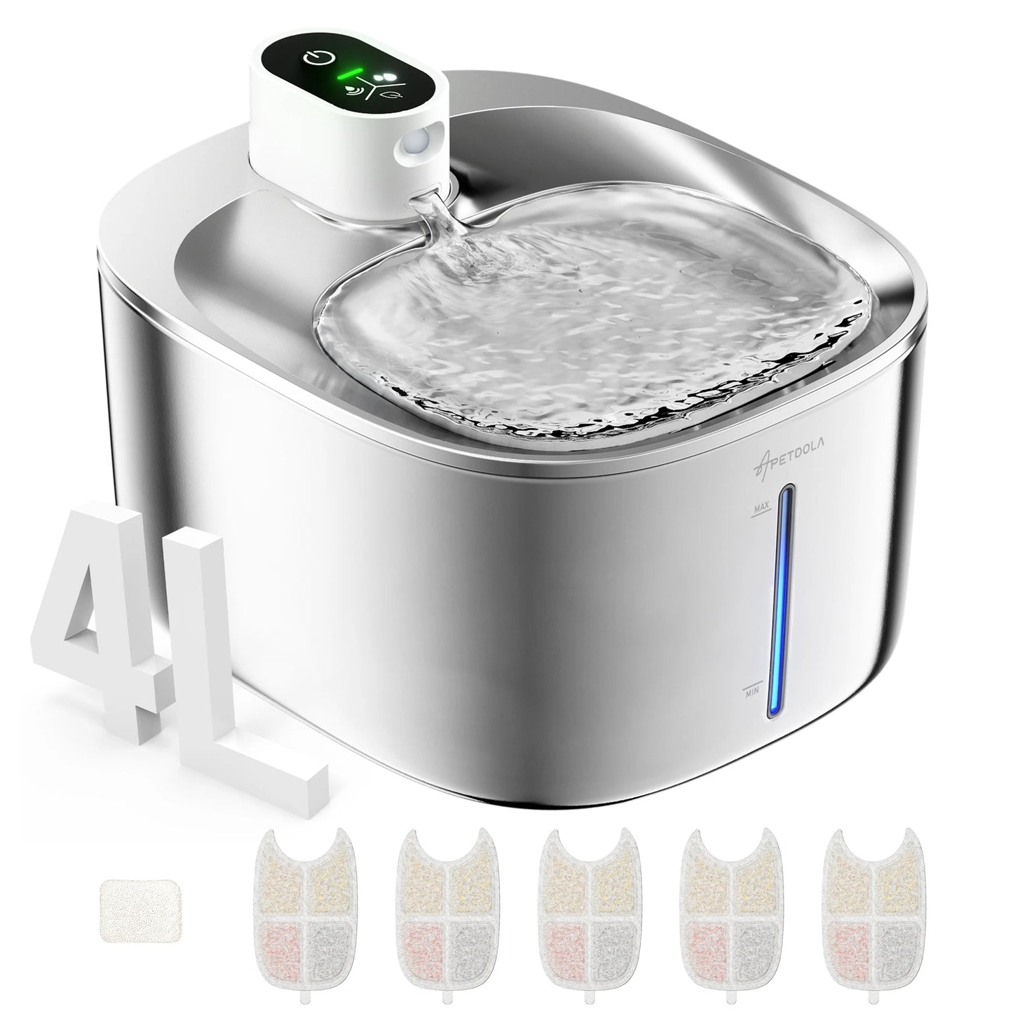 Wireless Cat Water Fountain Stainless Steel 135floz/4L Battery Operated Automatic Cordless Cat Water Dispenser Pet Fountain