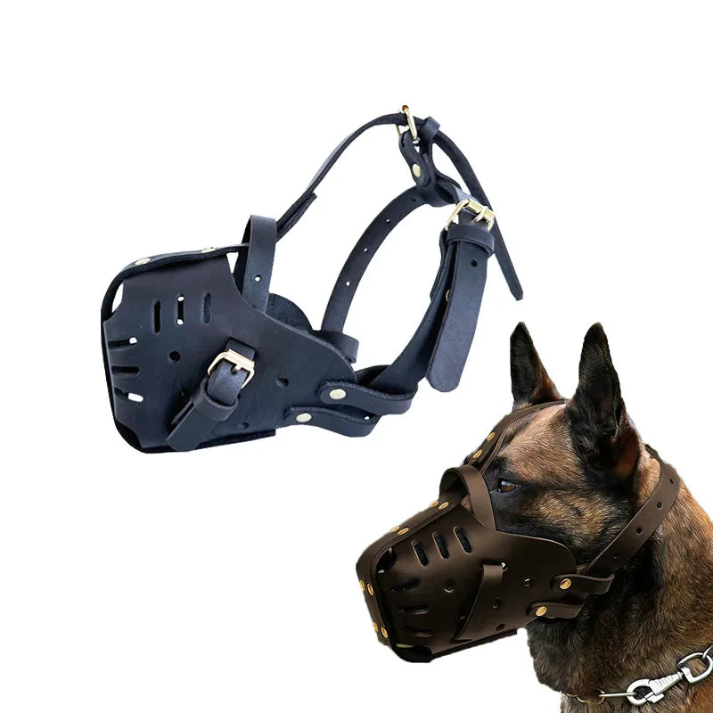 Dog Muzzle Leather for Large Medium Sized Dogs To Prevent Biting Chewing Basket Muzzle for German Shepherd and Rottweiler