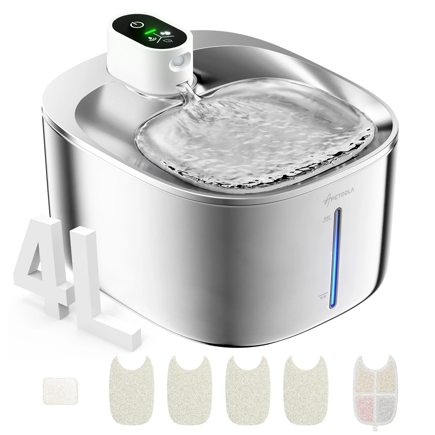 Wireless Cat Water Fountain Stainless Steel 135floz/4L Battery Operated Automatic Cordless Cat Water Dispenser Pet Fountain